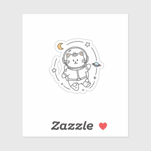 Cute Minimalist Astronaut Cat Line Art  Sticker (Vel)