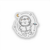 Cute Minimalist Astronaut Cat Line Art  Sticker (Voorkant)