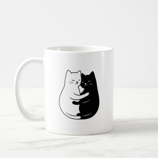 Cute Minimalist Black & White Cat Love Design Koffiemok (Links)
