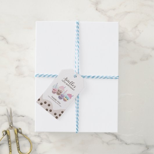 Cute Minimalist Boba Bubble Milk Tea Dank u Label Cadeaulabel (Met Touw)