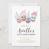 Cute Minimalist Boba Bubble Milk Tea Invitation Kaart (Voorkant)