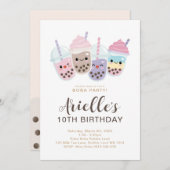 Cute Minimalist Boba Bubble Milk Tea Invitation Kaart (Voorkant / Achterkant)