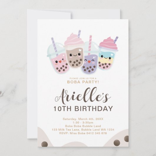 Cute Minimalist Boba Bubble Milk Tea Kaart (Voorkant)
