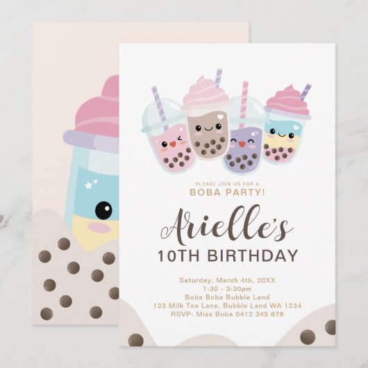 Cute Minimalist Boba Bubble Milk Tea Kaart (Voorkant / Achterkant)