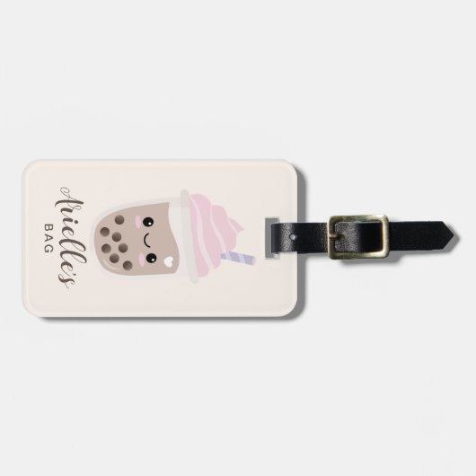 Cute Minimalist Boba Bubble Tea Bagagelabel (Voorkant horizontaal)