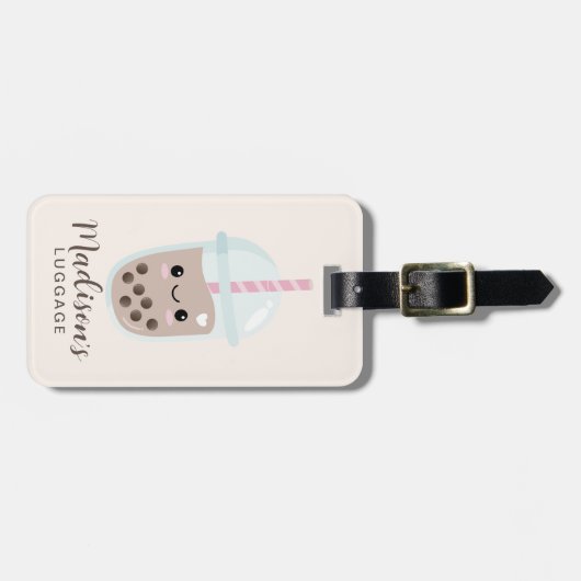 Cute Minimalist Boba Bubble Tea Bagagelabel (Voorkant horizontaal)