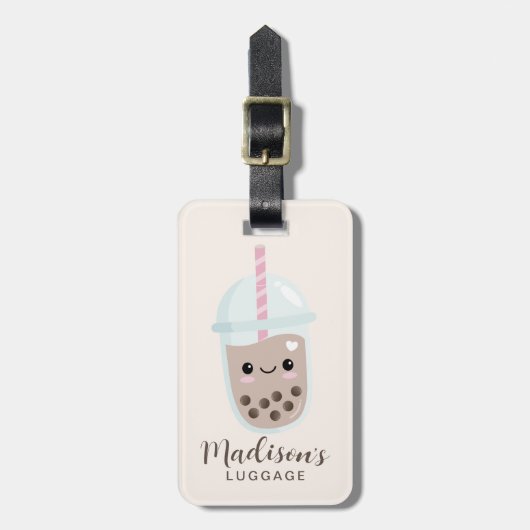 Cute Minimalist Boba Bubble Tea Bagagelabel (Voorkant verticaal)