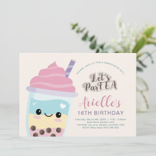 Cute Minimalist Boba Bubble Tea Birthday Invitatio Kaart