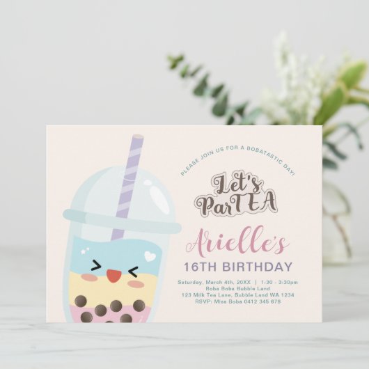 Cute Minimalist Boba Bubble Tea Birthday Kaart (Staand voorkant)