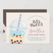 Cute Minimalist Boba Bubble Tea Birthday Kaart (Voorkant / Achterkant)