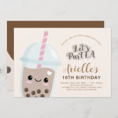 Cute Minimalist Boba Bubble Tea Birthday Kaart (Voorkant / Achterkant)