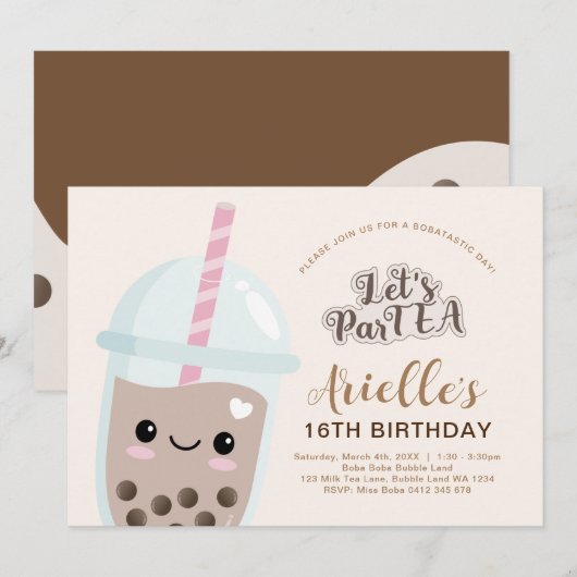 Cute Minimalist Boba Bubble Tea Birthday Kaart (Voorkant / Achterkant)