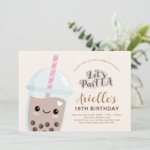 Cute Minimalist Boba Bubble Tea Birthday Kaart