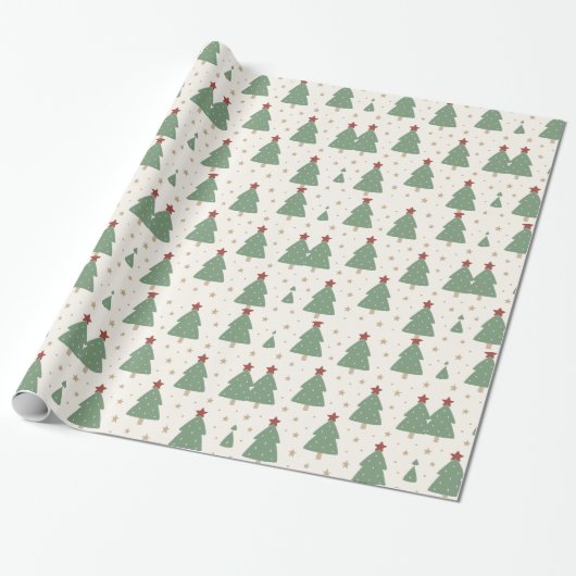 Cute Minimalist Christmas Tree Pattern – Festive Cadeaupapier (Uitgerold)