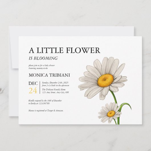 Cute Minimalist Daisy Flower Baby shower Girl Kaart (Voorkant)