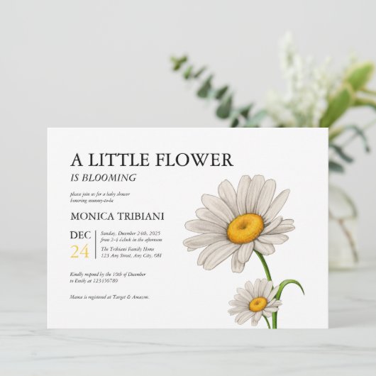 Cute Minimalist Daisy Flower Baby shower Girl Kaart (Staand voorkant)