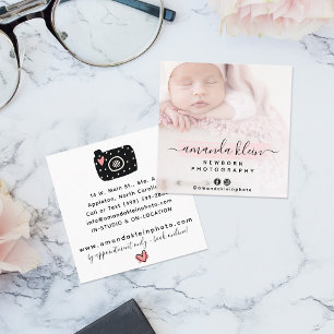 Cute minimalist fotograaf camera aangepaste foto vierkante visitekaartje