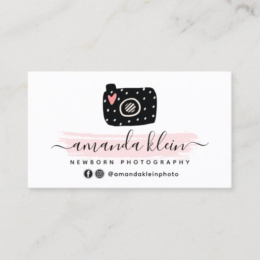 Cute minimalist fotograaf camera aangepaste foto visitekaartje (Voorkant)