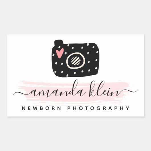 Cute minimalist fotograaf camera zwart & roze rechthoekige sticker (Voorkant)
