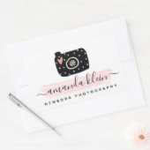 Cute minimalist fotograaf camera zwart & roze rechthoekige sticker (Envelop)