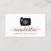 Cute minimalist fotograaf camera zwart & roze visitekaartje (Voorkant)