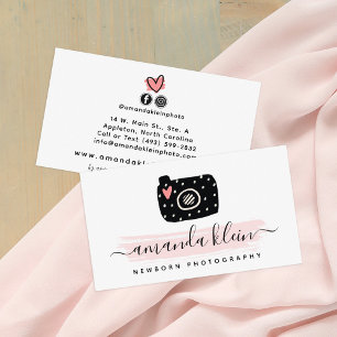 Cute minimalist fotograaf camera zwart & roze visitekaartje