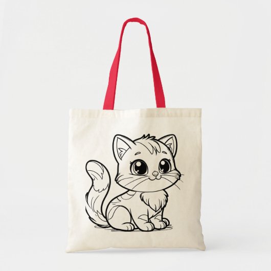 Cute Minimalist Kitten Line Art Tote Bag (Voorkant)