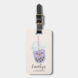 Cute Minimalist Paarse Boba Bubble Tea Bagagelabel