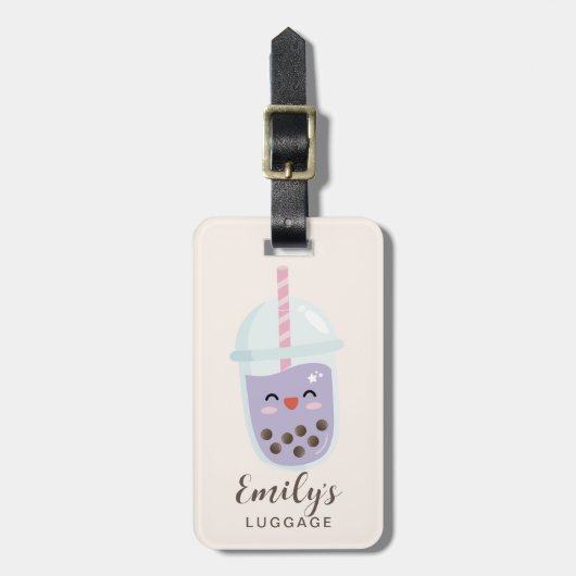 Cute Minimalist Paarse Boba Bubble Tea Bagagelabel (Voorkant verticaal)