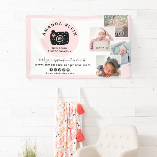 Cute Minimalist Photographer Camera Logo & Foto's Spandoek (Insitu)