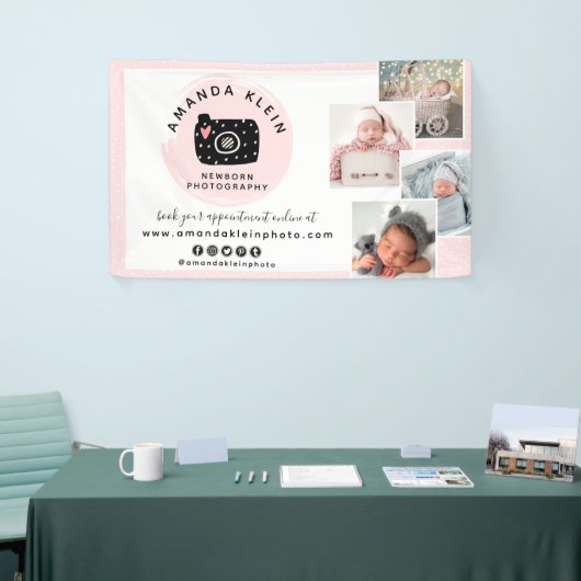 Cute Minimalist Photographer Camera Logo & Foto's Spandoek (Beurs)