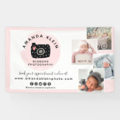 Cute Minimalist Photographer Camera Logo & Foto's Spandoek (Horizontaal)