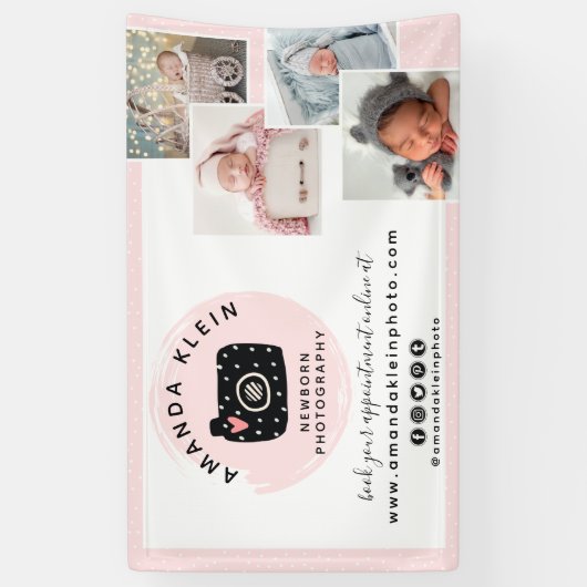 Cute Minimalist Photographer Camera Logo & Foto's Spandoek (Verticaal)