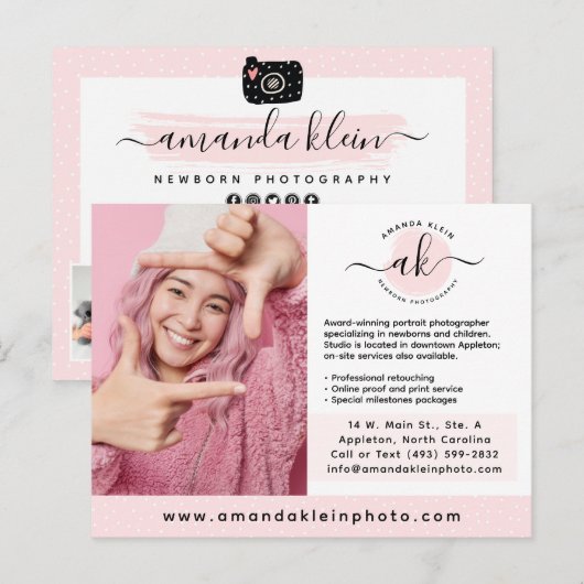 Cute minimalist Photographer Camera Logo Marketing Briefkaart (Voorkant / Achterkant)