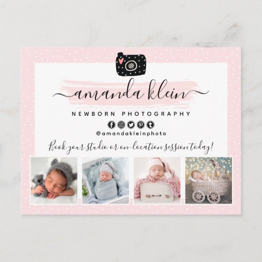 Cute minimalist Photographer Camera Logo Marketing Briefkaart (Achterkant)