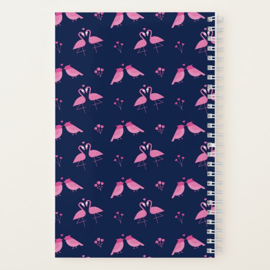 Cute Minimalist Pink Flamingo Tortelduifjes Patroo Notitieboek (Achterkant)