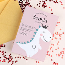 Cute Minimalist Pink Girl Dinosaur Birthday Party