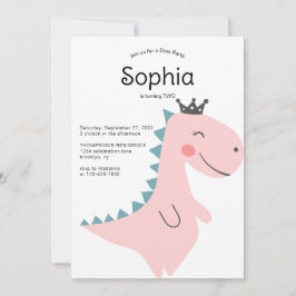 Cute Minimalist Pink Girl Dinosaur Birthday Party Kaart