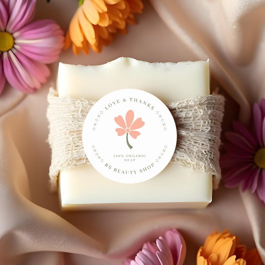 Cute Minimalist Pink Rustic Flower for Artisans Ronde Sticker