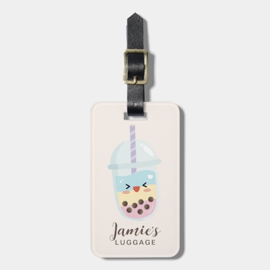 Cute Minimalist Rainbow Boba Bubble Tea Bagagelabel (Voorkant verticaal)