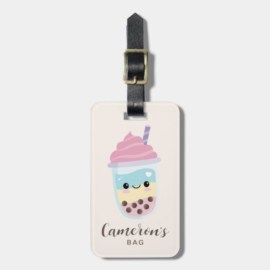 Cute Minimalist Rainbow Boba Bubble Tea Bagagelabel (Voorkant verticaal)