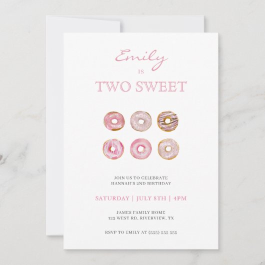 Cute Minimalist Roze Donuts 2e verjaardag Kaart (Voorkant)