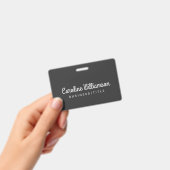 Cute Minimalist Script Typography Name Black White Badge (Handheld)