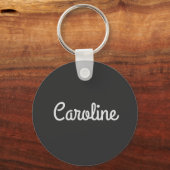 Cute Minimalist Script Typography Name Black White Sleutelhanger (Voorkant)