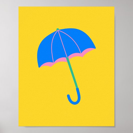 Cute Minimalist Umbrella Illustration in Yellow Poster (Voorkant)