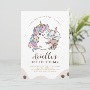 Cute Minimalist Unicorn Boba Bubble Milk Tea Invit Kaart