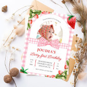 cute minimalist Watercolor  Berry First birthday Kaart