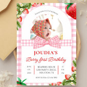 cute minimalist Watercolor  Berry First birthday Kaart