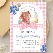 cute minimalist Watercolor  Berry First birthday Kaart