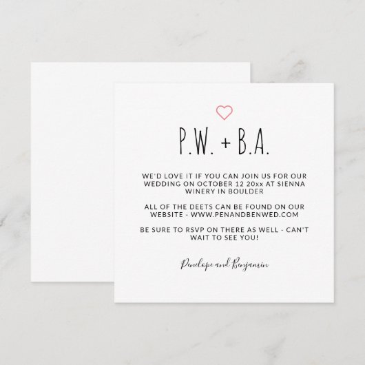 Cute Minimalist Whimsical Black and White Wedding Kaart (Voorkant / Achterkant)